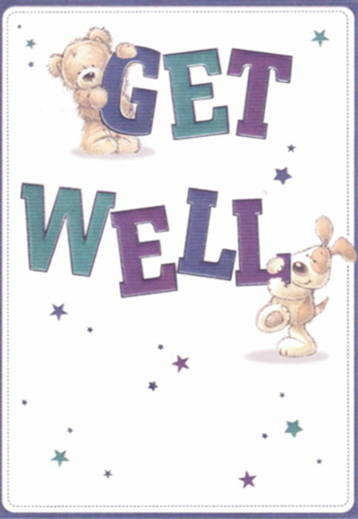An abundance of heartfelt encouragement flows from this charming get well card, perfectly suited for uplifting spirits in the heart of Charing Cross. The scene is anchored by the affable duo of a teddy bear and a floppy-eared puppy, their illustrated fur rendered in gentle, tactile strokes that suggest a comforting embrace. Angular yet rounded, the bold 'Get Well' lettering is drenched in lively purples, aquas, and hints of teal-the text as invitingly vibrant as the local flower displays seen along Villiers Street. Wisps of shimmering stars punctuate the airy cream background, mirroring the little joys and well-wishes that fill the local neighbourhood. The playful interaction between the characters and the oversized message reflects the tender care and creative thought found in each bespoke bouquet delivered by Charing Cross Flowers. It's a scene that feels simultaneously light-hearted and deeply supportive, carrying warmth and reassurance even on the most challenging day. As you imagine sending this card alongside a bouquet of fresh blooms, you sense that familiar blend of hope and healing that only true local devotion can bring.